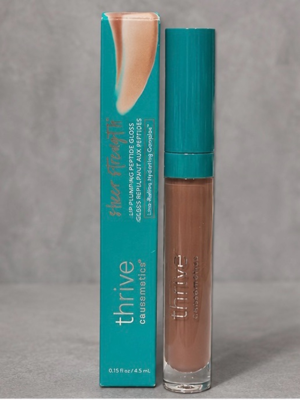 Thrive Kackie Sheer Strength Lip Plumping Peptide Gloss- mocha, vegan, gentle